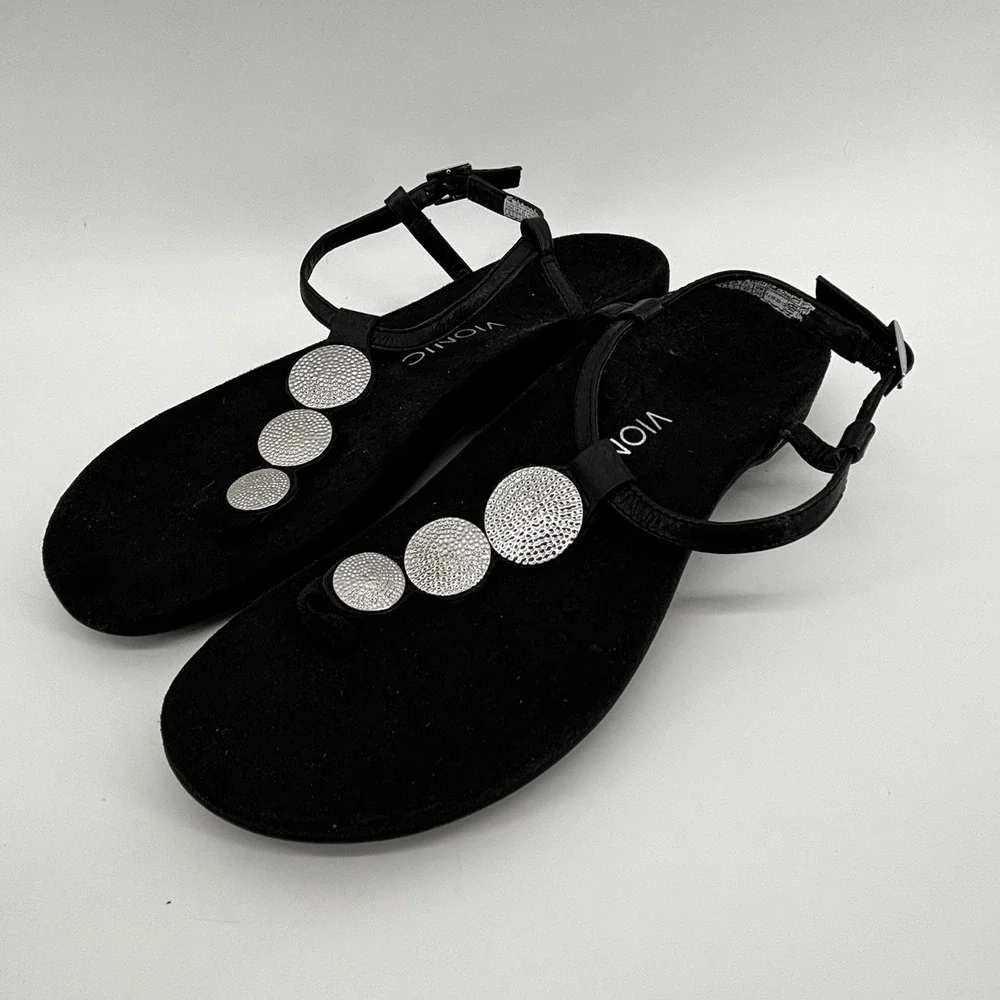 Vionic Lizbeth T Strap Black Thong Slingback Orthopedic Sandals‎ Womens 9 UK7